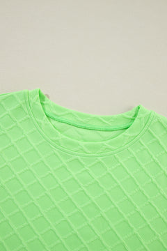 Light Green Checkered Textured Tee and Drawstring Shorts