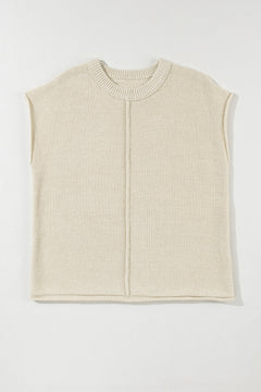 Oatmeal Solid Color Cap Sleeve Knitted Sweater