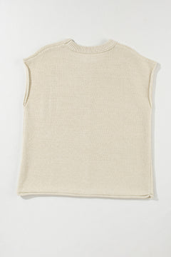 Oatmeal Solid Color Cap Sleeve Knitted Sweater