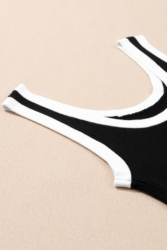 Black Colorblock Edge Ribbed Knit U Neck Tank Top