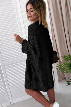 Black Oversized Fold Over Sleeve Open Front Cardigan