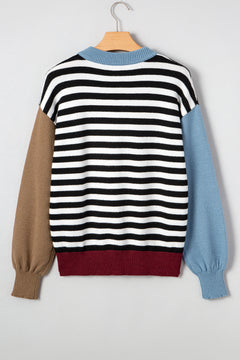 Color black Striped Panels Colorblock Sleeve Chic Sweater