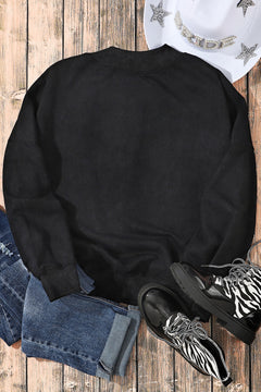 Black Drop Shoulder Crew Neck Pullover Sweatshirt