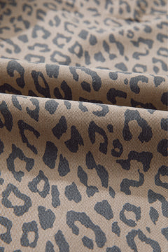 Khaki Leopard Printed Drawstring Elastic Waistband Pocketed Wide Leg Jeans