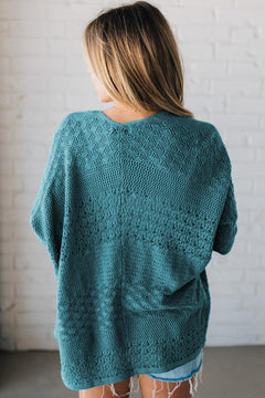 Lapis Mix Pattern Hollowed Knit Open Front Cardigan