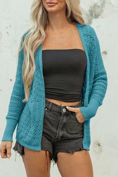 Lapis Mix Pattern Hollowed Knit Open Front Cardigan