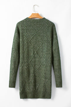 Mist Green Cable Knit Drop Shoulder Loose Fit Sweater Dress