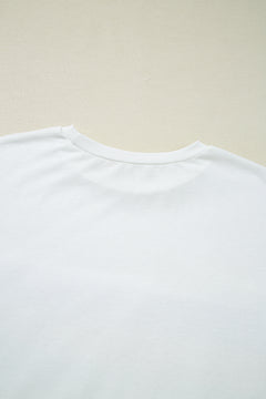 White Sequin Stripes Patchwork Mardi Gras Crew Neck T Shirt