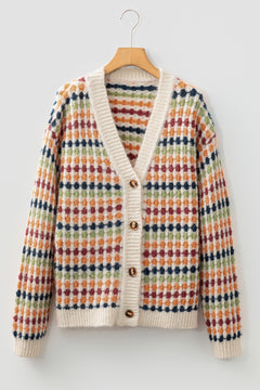 Multicolour Dotty Pattern Knit Button Front V Neck Sweater Cardigan