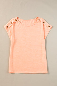 Apricot Pink Button Detail Batwing Sleeve Casual Tee
