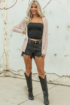 Jet Stream Mix Pattern Hollowed Knit Open Front Cardigan