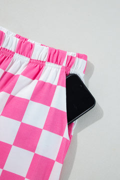 Bonbon 2-Tone Checked Print High Waist Wide Leg Pants