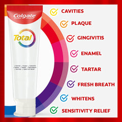 Colgate Total Whitening + Fresh Boost Toothpaste Gel, 10 Benefits, No Trade-Offs, Helps Fight Bacteria, Freshens Breath, Whitens Teeth and Provides Sensitivity Relief, Mint Flavor, 1 Pack, 5.1 Oz Tube
