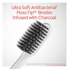 Colgate Gum Health Charcoal Toothbrush with Ultra Soft Floss Tip Bristles, Extra Soft for Sensitive Gums and Teeth, 4 Pack