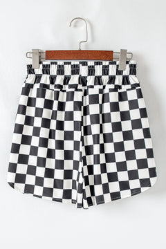 Black Checkered Print High Waist Casual Shorts