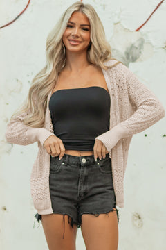 Jet Stream Mix Pattern Hollowed Knit Open Front Cardigan