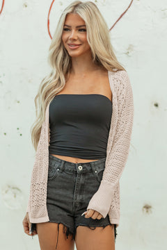 Jet Stream Mix Pattern Hollowed Knit Open Front Cardigan