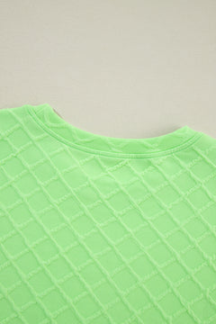 Light Green Checkered Textured Tee and Drawstring Shorts