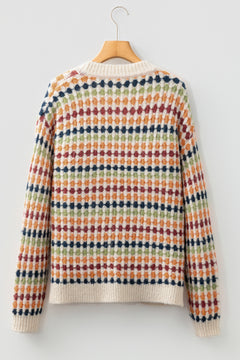 Multicolour Dotty Pattern Knit Button Front V Neck Sweater Cardigan