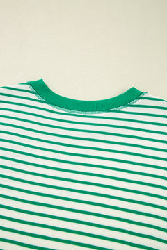 Bright Green Striped Exposed Seam Patchwork Loose Pullover Top