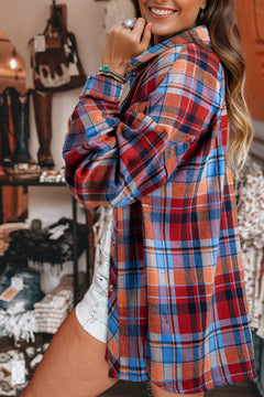 Red Plaid Print Loose Vintage Shirt