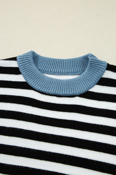 Color black Striped Panels Colorblock Sleeve Chic Sweater