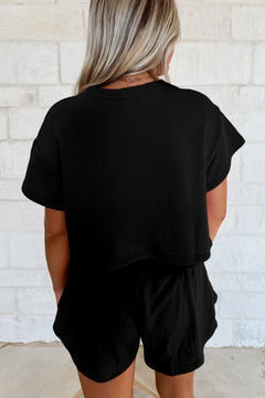 Black 2pcs Cropped Tee and Ruffle High Waist Skort Set