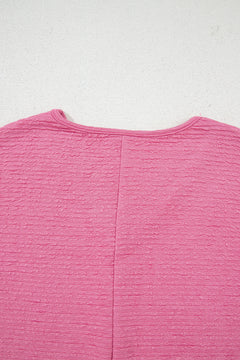 Pink Textured V Neck T Shirt and Shorts Set