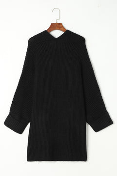 Black Oversized Fold Over Sleeve Open Front Cardigan