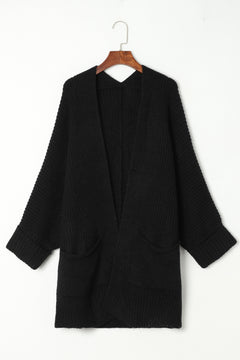 Black Oversized Fold Over Sleeve Open Front Cardigan