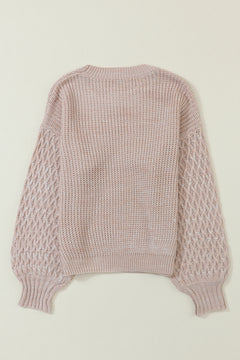 Parchment Cable Knit Sleeve Drop Shoulder Sweater